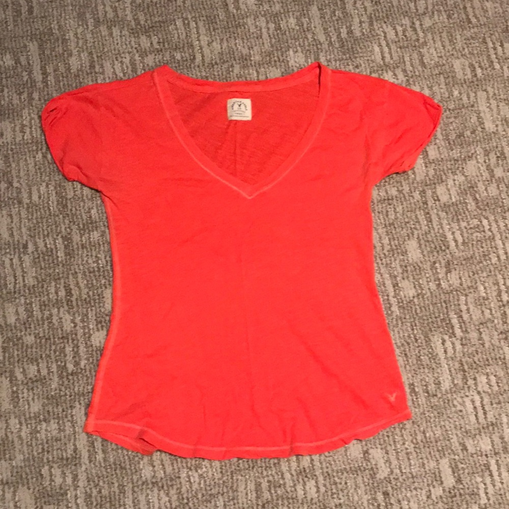 American Eagle orange v-neck short sleeve tee